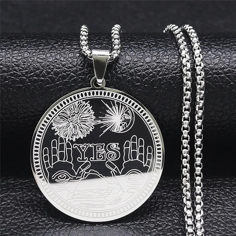 Witchcraft Pentagram Stainless Steel Necklace Chain for Men Jewish Hebrew Tetragrammaton Necklace Pentacle Jewelry N1163