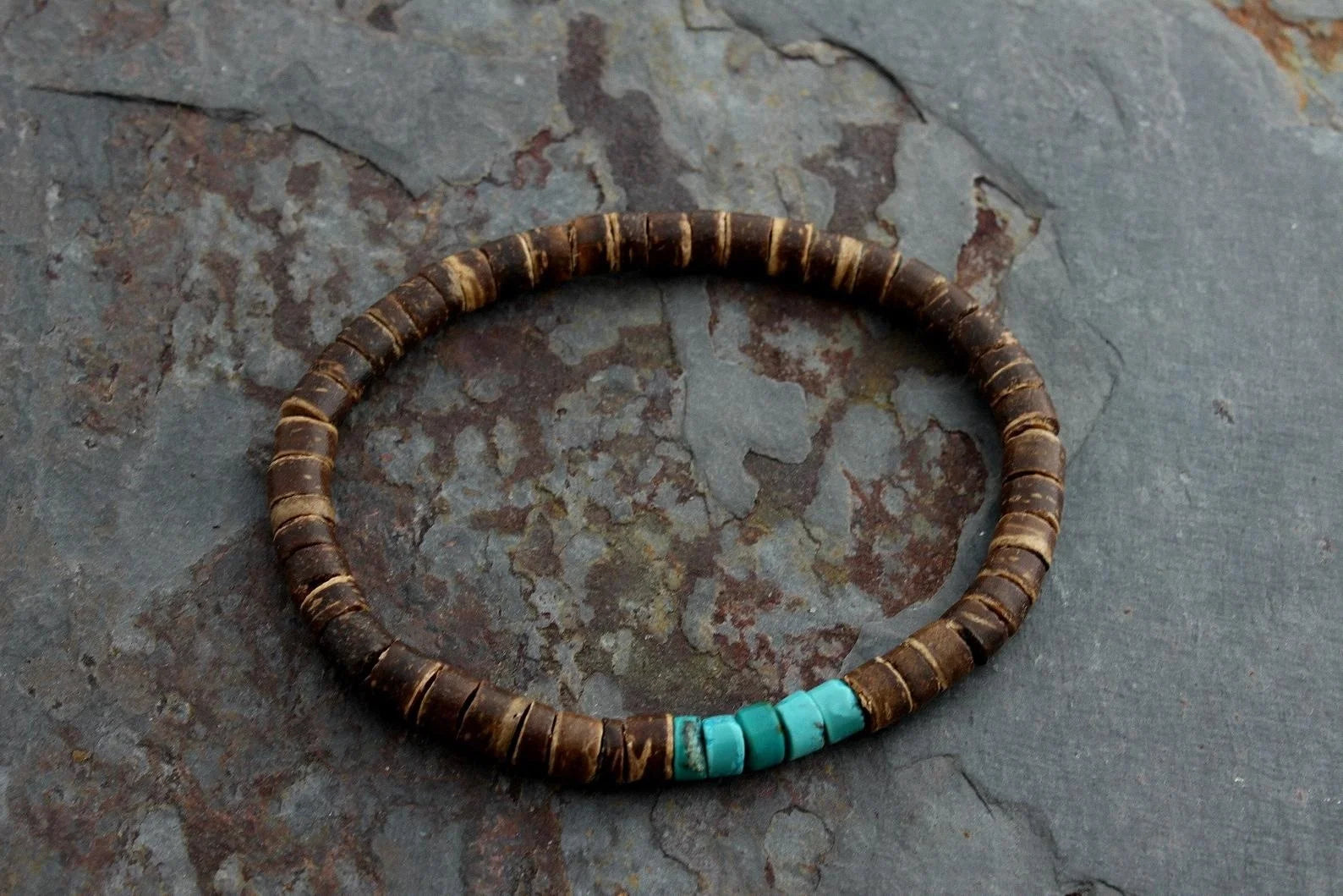 Cross Turquoise Coconut Bead Bracelet, Turquoise or Hematite, Mens Bracelet Mens Gift Mens Beaded Bracelet