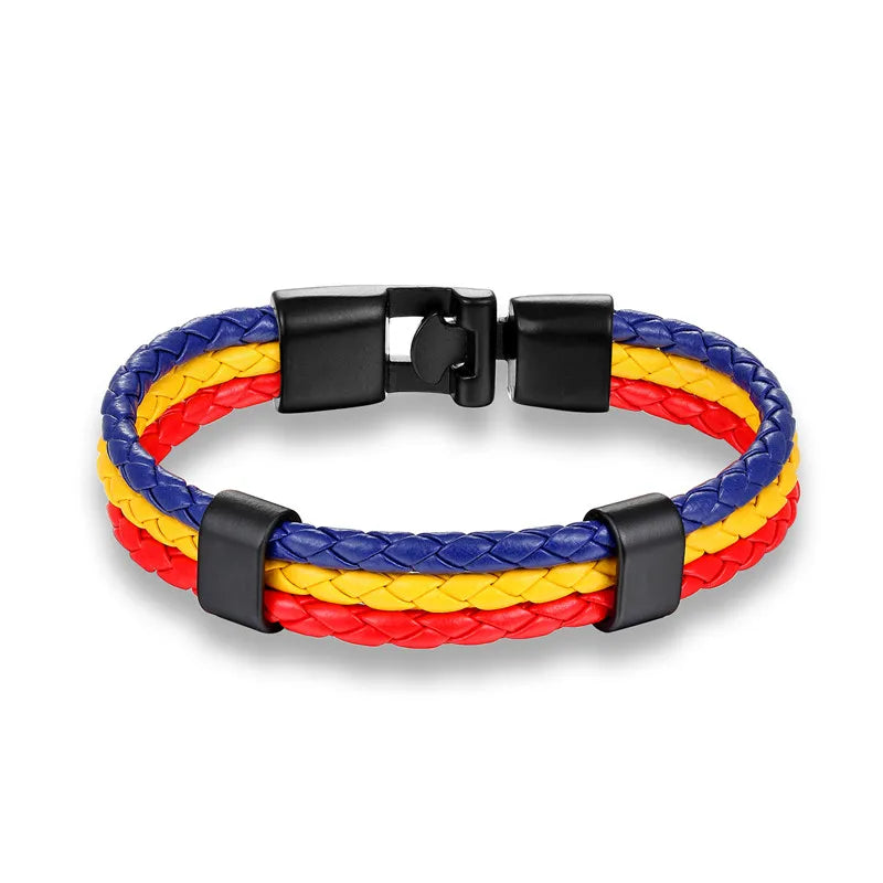 High Quality Country Spain Flag Leather Bracelet Men Women Easy-Hook Bracelets & Bangles Male Female Jewelry Pulseras