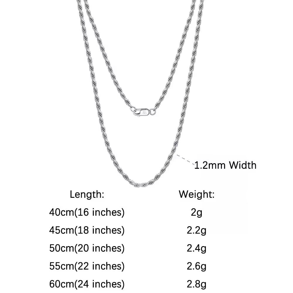 Luxury 925 Sterling Silver Diamond-Cut Rope Chain Necklace for Men Women Fashion Italian Silver Neck Chain Jewelry SC29