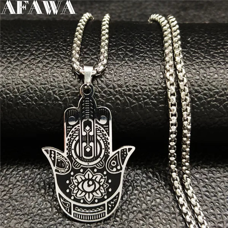 Hamsa Hand of Fatima Stainless Steel Necklaces Men Fatima´S Hand Turkish Eye Necklaces Pendants Jewelry Collier Homme N933S02