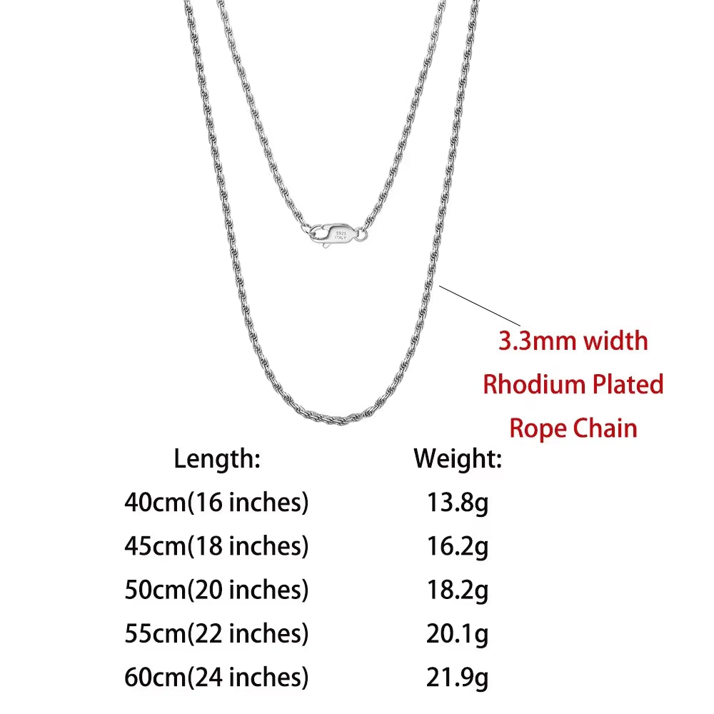 Luxury 925 Sterling Silver Diamond-Cut Rope Chain Necklace for Men Women Fashion Italian Silver Neck Chain Jewelry SC29
