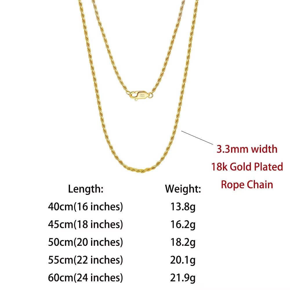 Luxury 925 Sterling Silver Diamond-Cut Rope Chain Necklace for Men Women Fashion Italian Silver Neck Chain Jewelry SC29