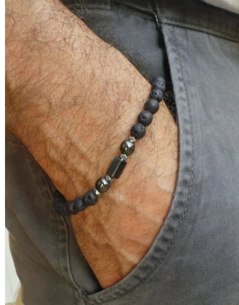 Cross Turquoise Coconut Bead Bracelet, Turquoise or Hematite, Mens Bracelet Mens Gift Mens Beaded Bracelet