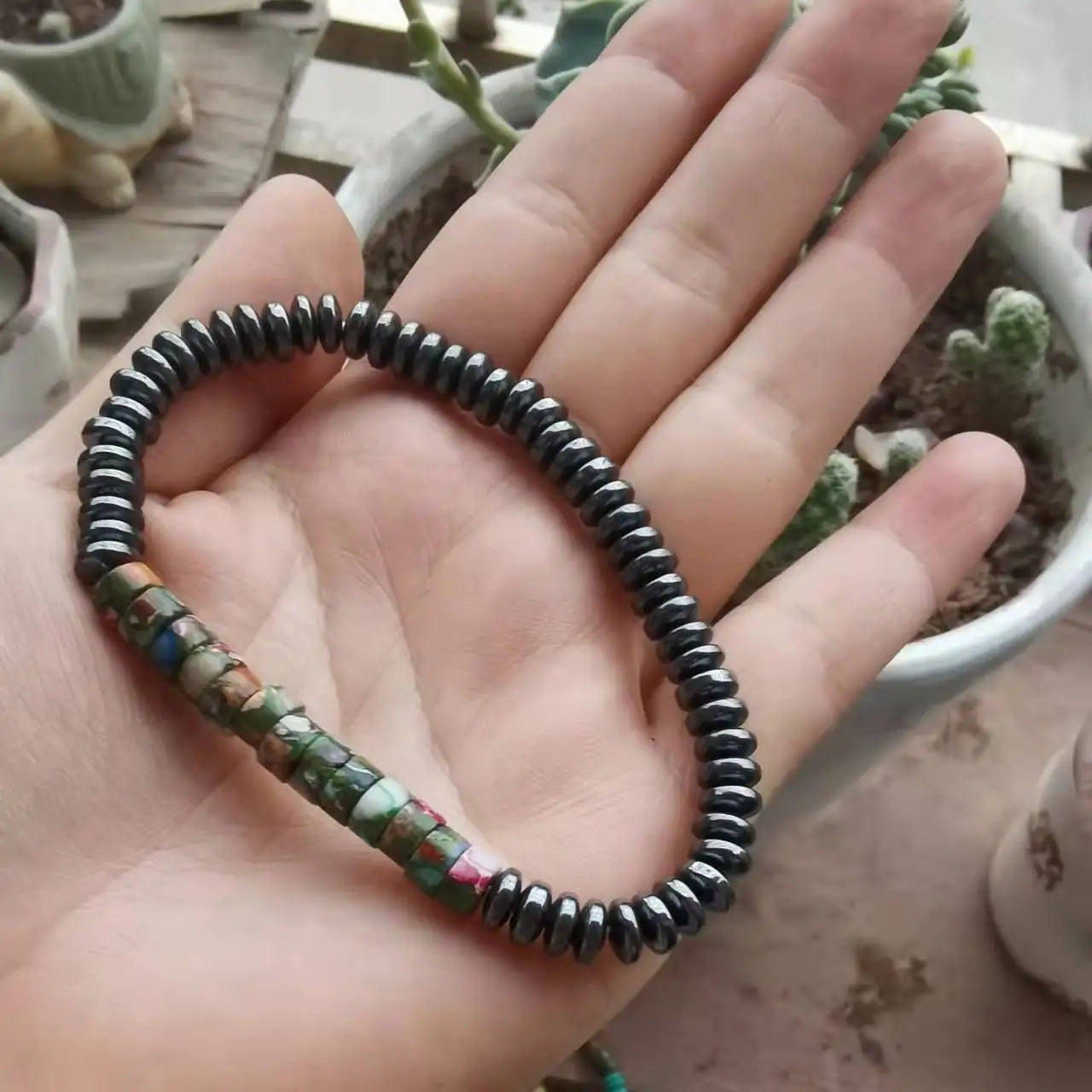 Cross Turquoise Coconut Bead Bracelet, Turquoise or Hematite, Mens Bracelet Mens Gift Mens Beaded Bracelet