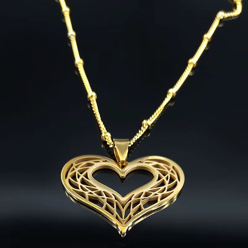 Heart Stainless Steel Necklace Women Gold Color Love Necklaces Jewelry Valentine'S Day Gift Inoxidable Joyeria Mujer N619S01