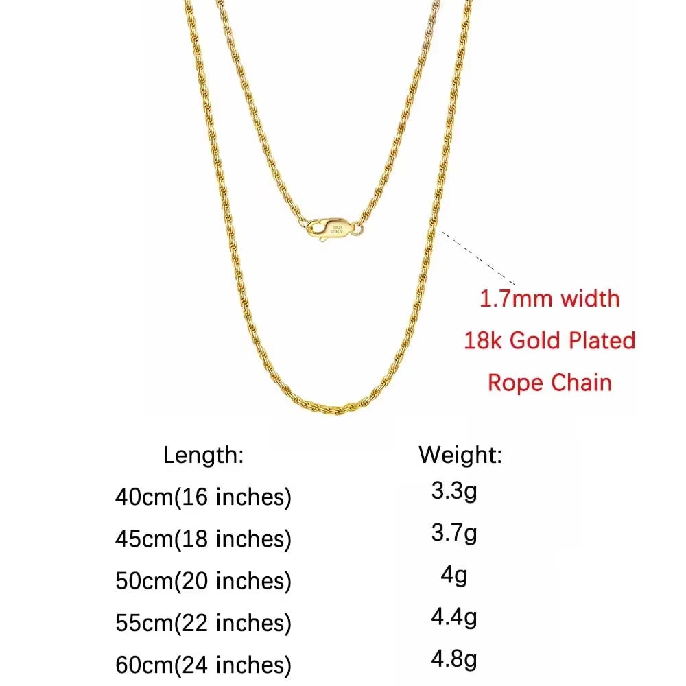 Luxury 925 Sterling Silver Diamond-Cut Rope Chain Necklace for Men Women Fashion Italian Silver Neck Chain Jewelry SC29