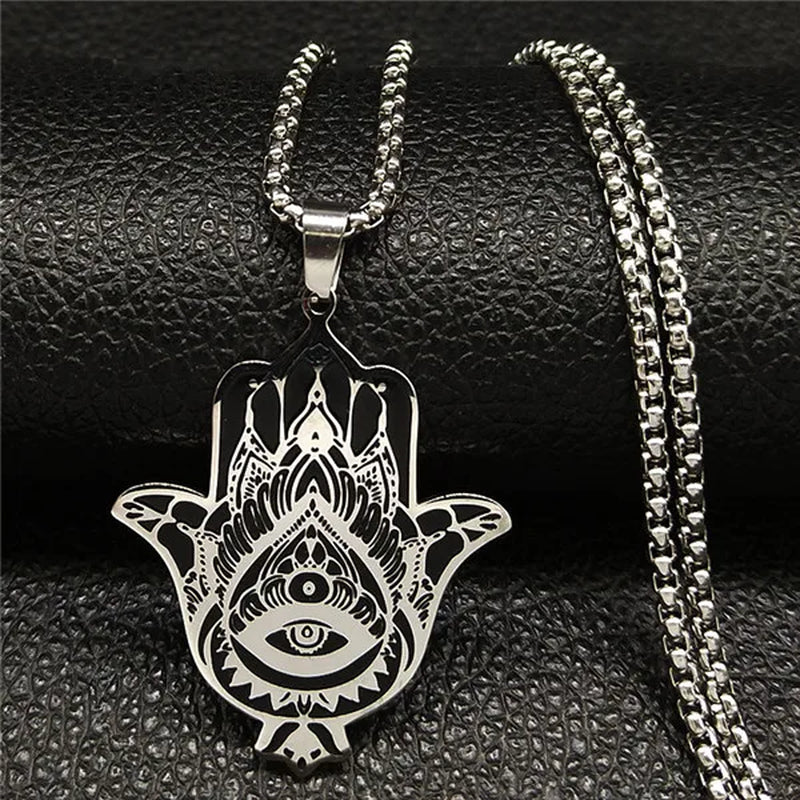 Hamsa Hand of Fatima Stainless Steel Necklaces Men Fatima´S Hand Turkish Eye Necklaces Pendants Jewelry Collier Homme N933S02