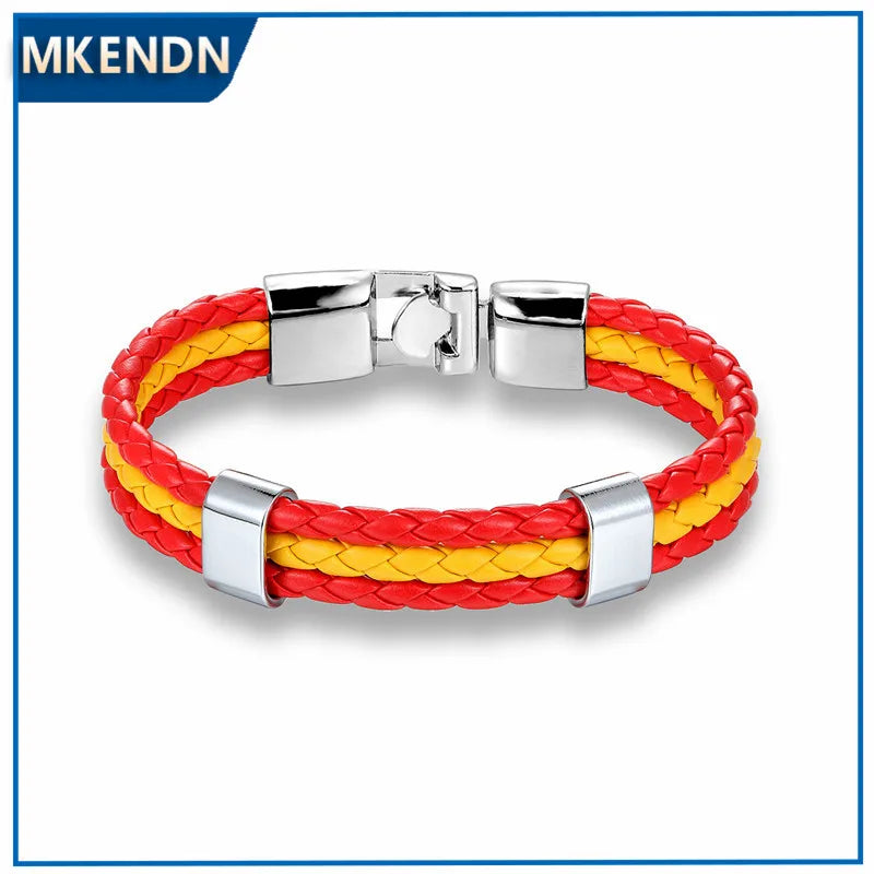 High Quality Country Spain Flag Leather Bracelet Men Women Easy-Hook Bracelets & Bangles Male Female Jewelry Pulseras