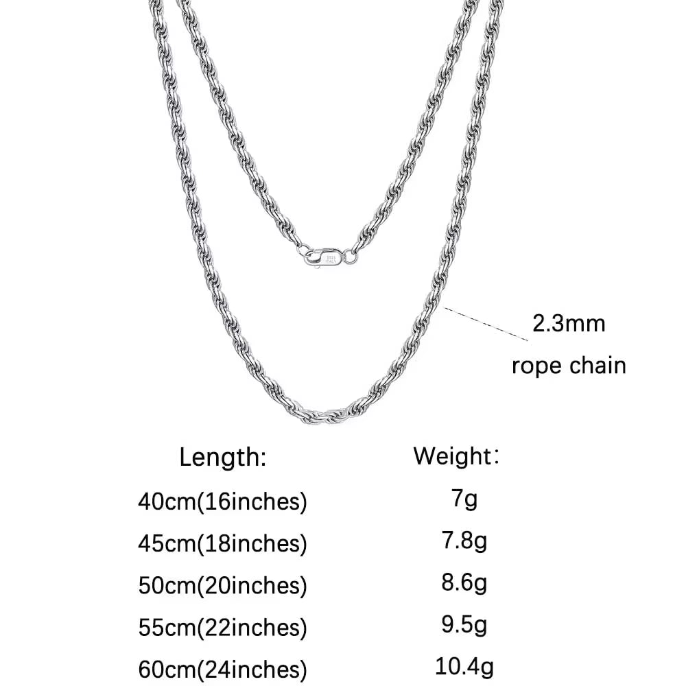 Luxury 925 Sterling Silver Diamond-Cut Rope Chain Necklace for Men Women Fashion Italian Silver Neck Chain Jewelry SC29