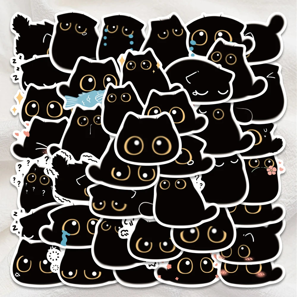 80PCS Kawaii Black Cat Cute Briquette Stickers Gift Notebook Luggage Motorcycle Laptop Refrigerator Decal Graffiti Sticker