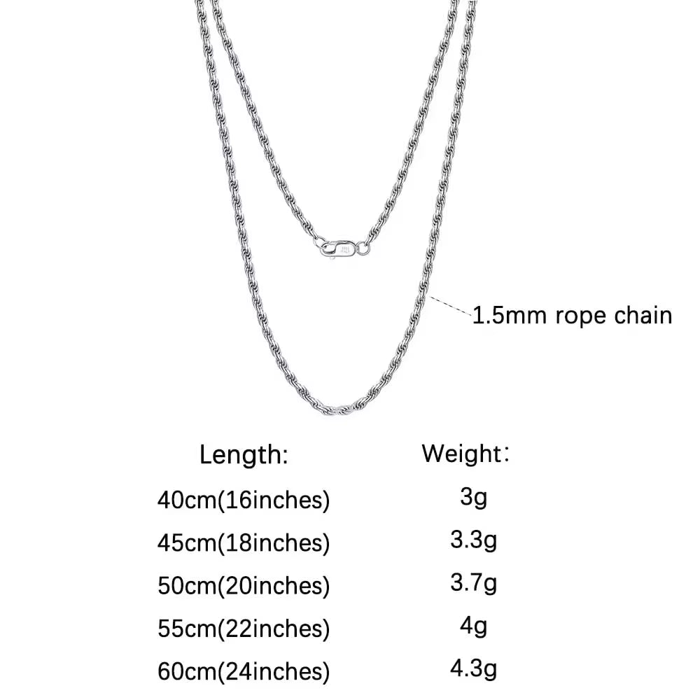 Luxury 925 Sterling Silver Diamond-Cut Rope Chain Necklace for Men Women Fashion Italian Silver Neck Chain Jewelry SC29