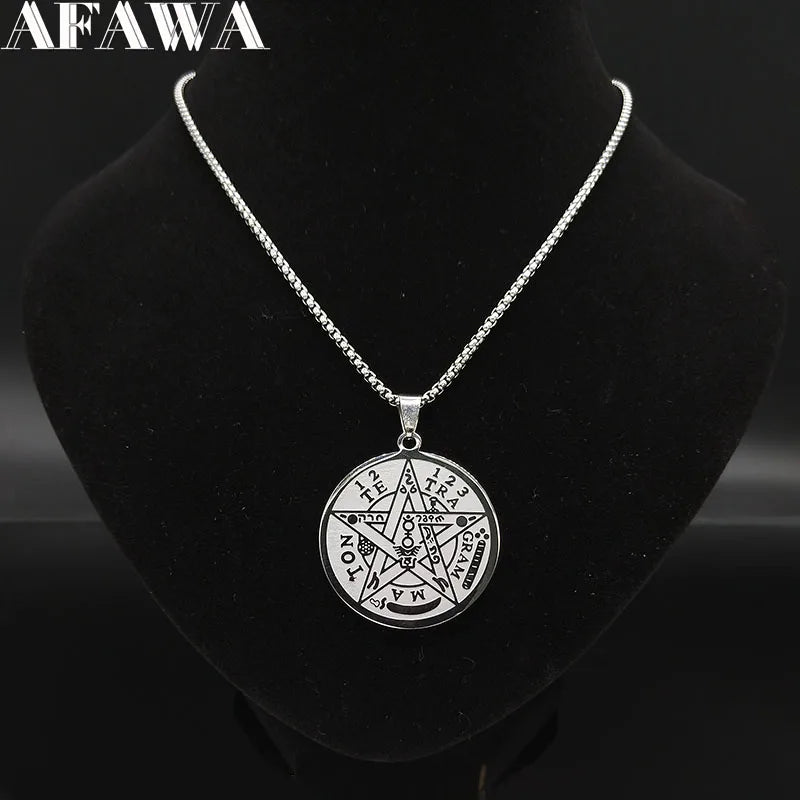 Witchcraft Pentagram Stainless Steel Necklace Chain for Men Jewish Hebrew Tetragrammaton Necklace Pentacle Jewelry N1163