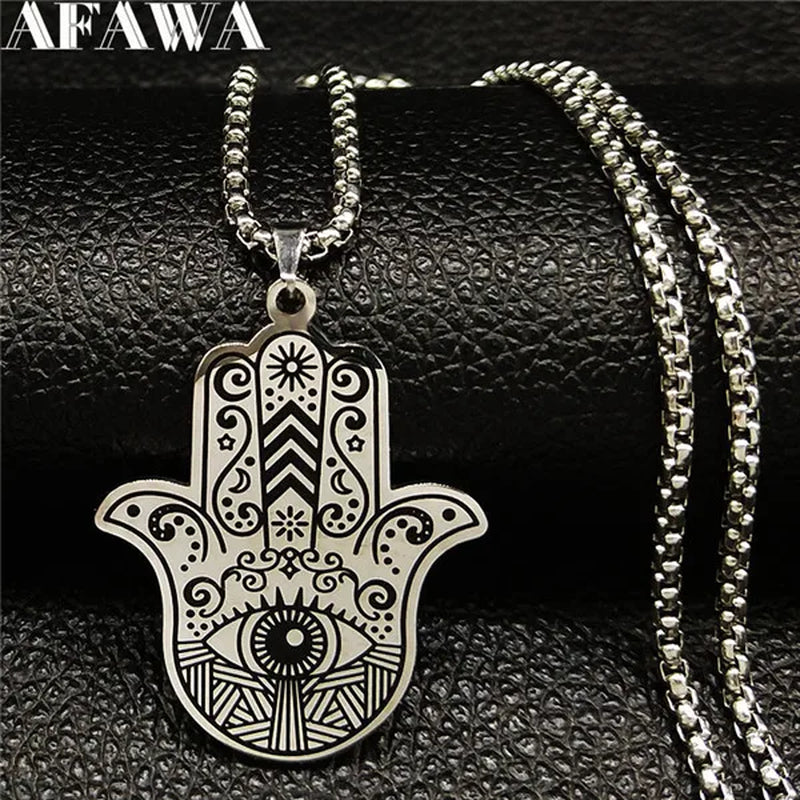 Hamsa Hand of Fatima Stainless Steel Necklaces Men Fatima´S Hand Turkish Eye Necklaces Pendants Jewelry Collier Homme N933S02