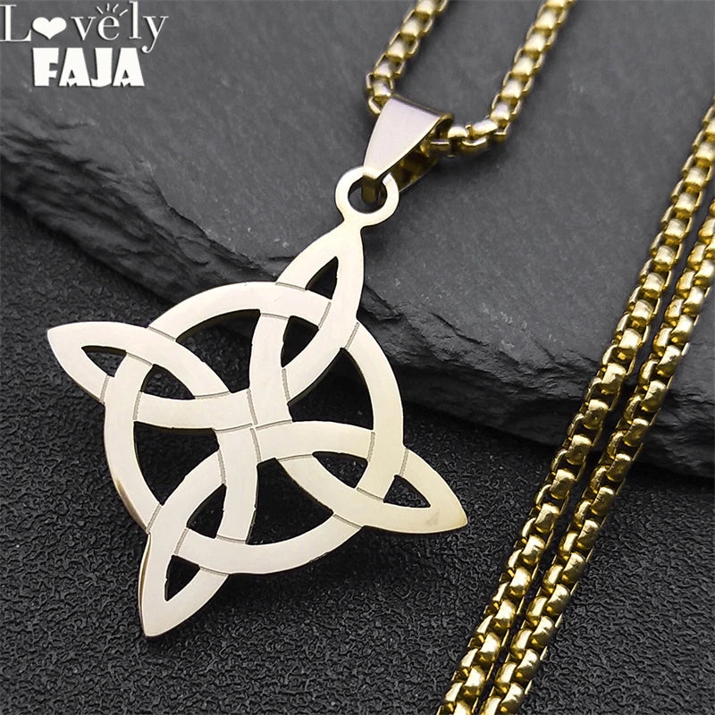 Witchcraft Witch'S Knot Geometry Stainless Steel Long Chain Necklace for Men/Women Gold Color Jewelry Bijoux Femme N4273S03