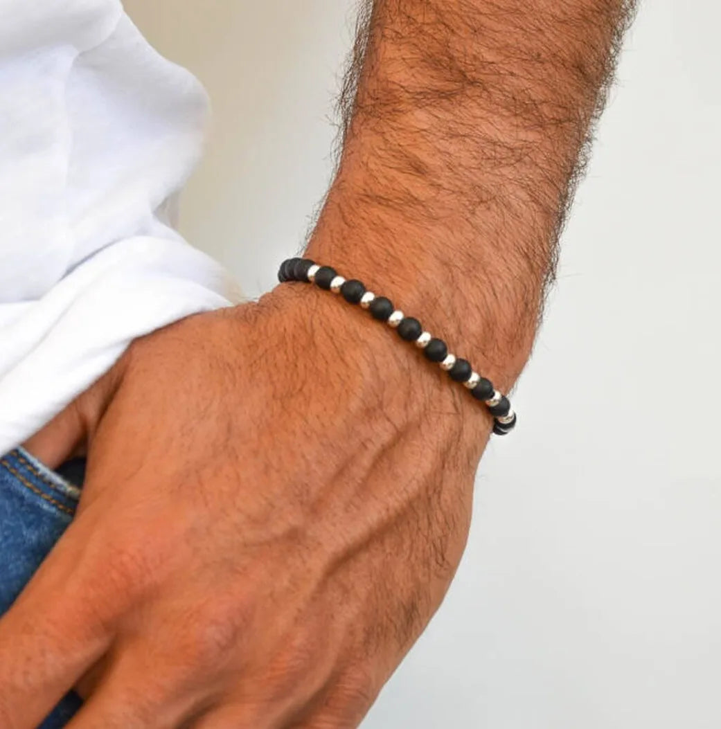 Cross Turquoise Coconut Bead Bracelet, Turquoise or Hematite, Mens Bracelet Mens Gift Mens Beaded Bracelet