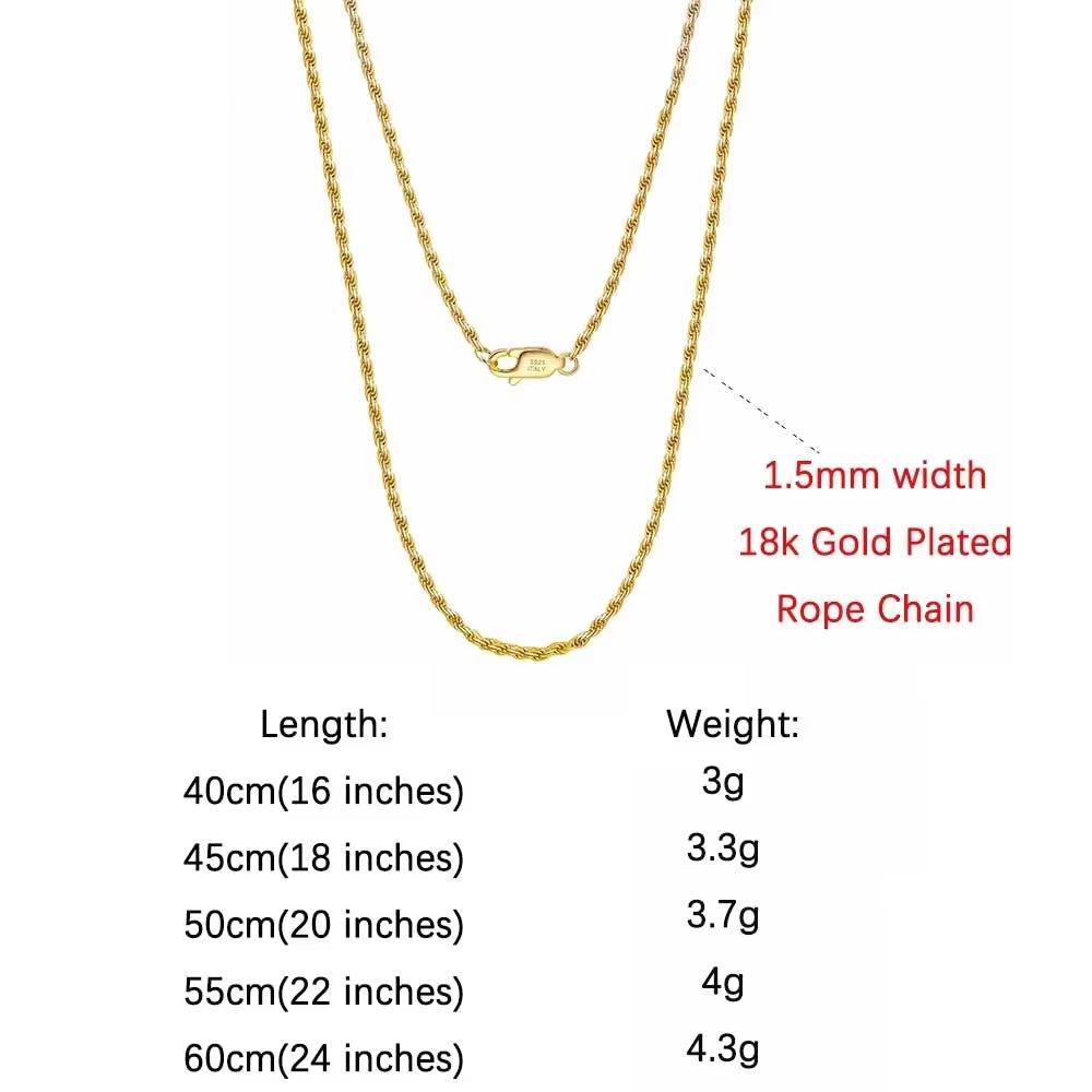 Luxury 925 Sterling Silver Diamond-Cut Rope Chain Necklace for Men Women Fashion Italian Silver Neck Chain Jewelry SC29