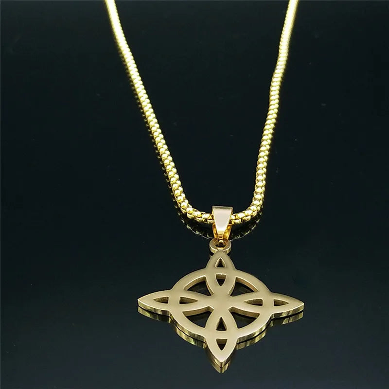 Witchcraft Witch'S Knot Geometry Stainless Steel Long Chain Necklace for Men/Women Gold Color Jewelry Bijoux Femme N4273S03