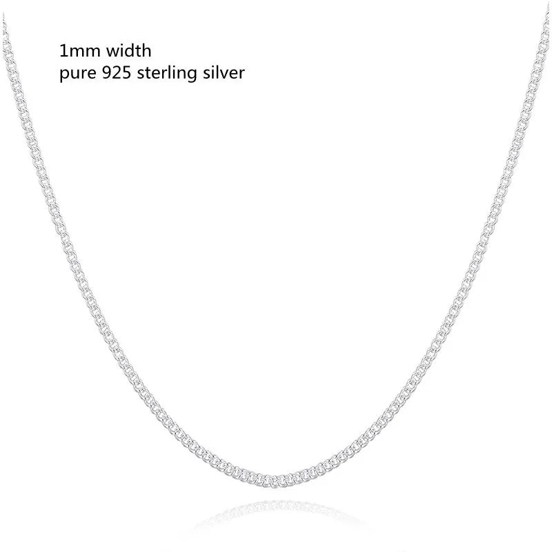 35-80Cm 1Mm Thin Pure 925 Sterling Silver Side Curb Chain Choker Necklaces for Women Girl Jewelry Kolye Collare Collier Ketting