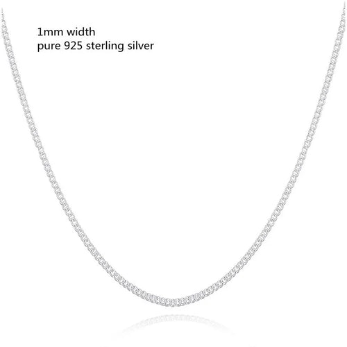 35-80Cm 1Mm Thin Pure 925 Sterling Silver Side Curb Chain Choker Necklaces for Women Girl Jewelry Kolye Collare Collier Ketting