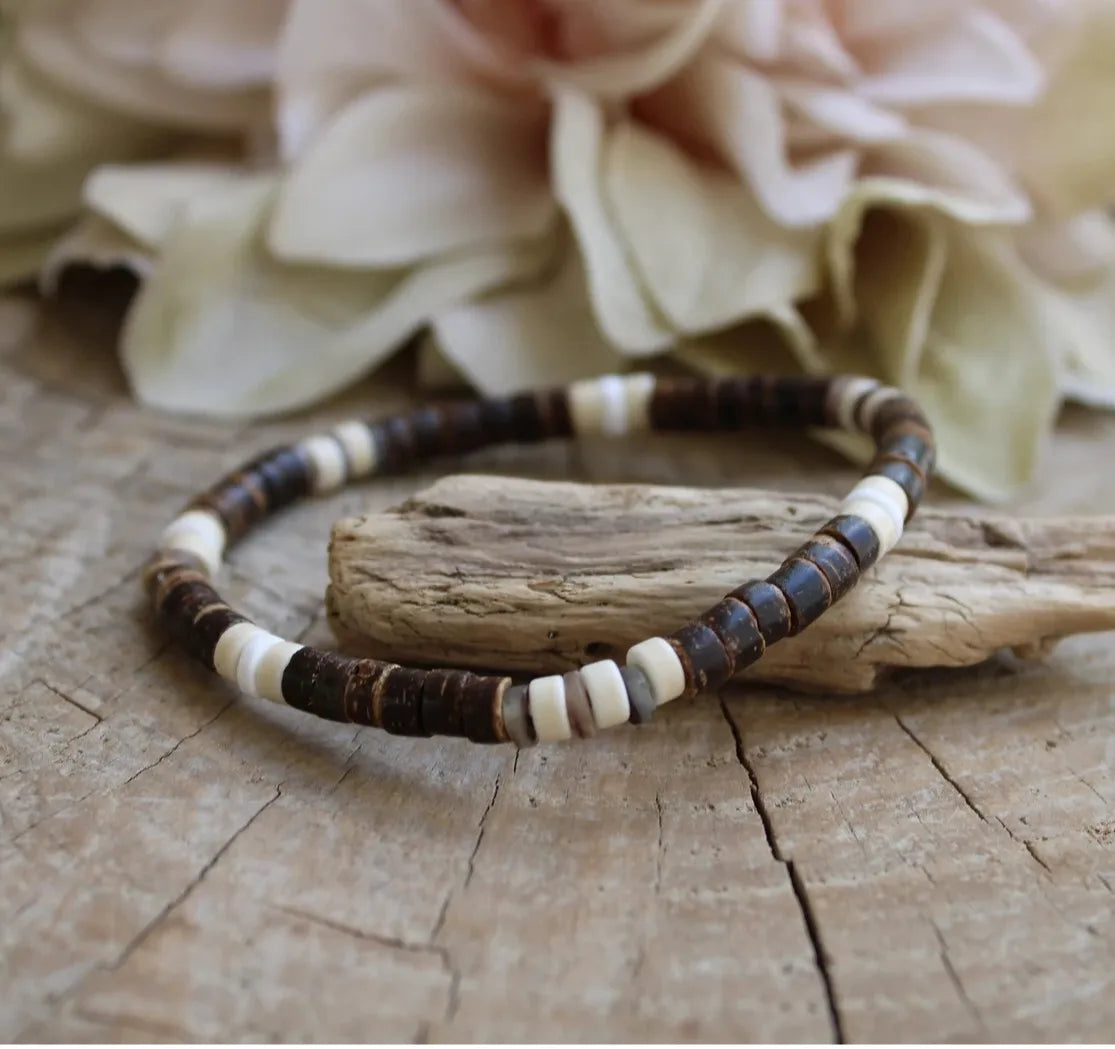 Cross Turquoise Coconut Bead Bracelet, Turquoise or Hematite, Mens Bracelet Mens Gift Mens Beaded Bracelet