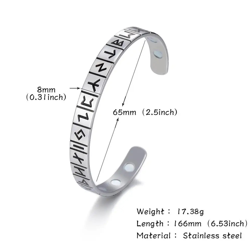 24 Runes Magnetic Health Bangles 316L Stainless Steel Adjustable Amulet Vintage Cuff Bracelets Gift for Women Men
