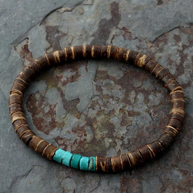 Cross Turquoise Coconut Bead Bracelet, Turquoise or Hematite, Mens Bracelet Mens Gift Mens Beaded Bracelet