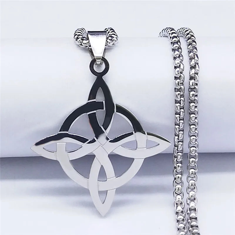Witchcraft Witch'S Knot Geometry Stainless Steel Long Chain Necklace for Men/Women Gold Color Jewelry Bijoux Femme N4273S03