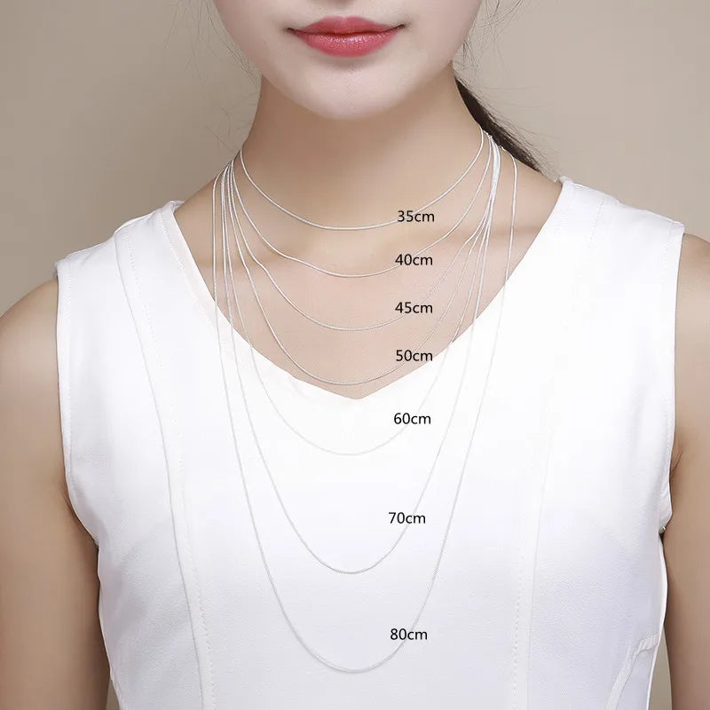 35-80Cm 1Mm Thin Pure 925 Sterling Silver Side Curb Chain Choker Necklaces for Women Girl Jewelry Kolye Collare Collier Ketting