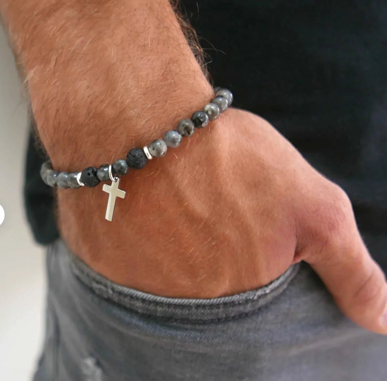 Cross Turquoise Coconut Bead Bracelet, Turquoise or Hematite, Mens Bracelet Mens Gift Mens Beaded Bracelet