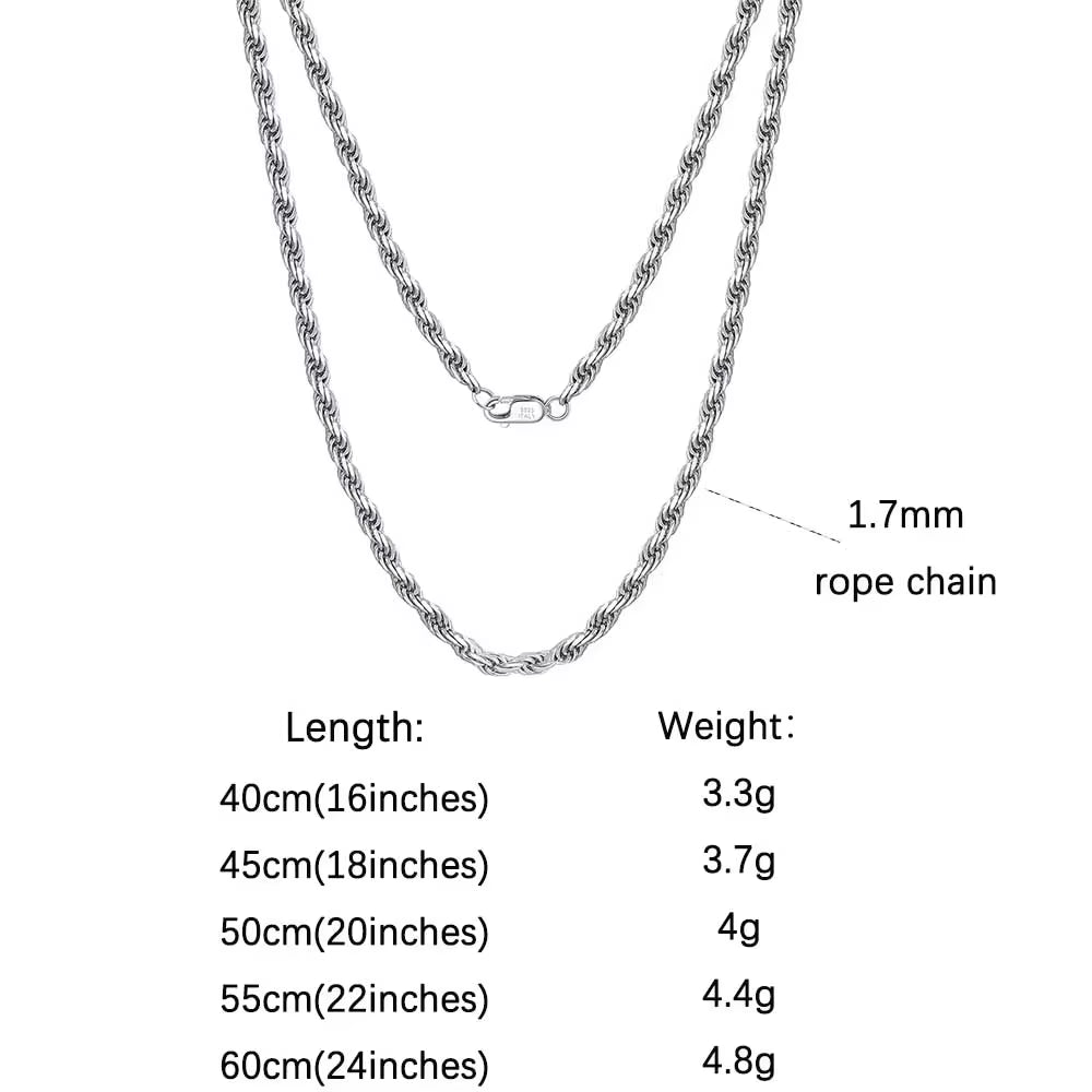 Luxury 925 Sterling Silver Diamond-Cut Rope Chain Necklace for Men Women Fashion Italian Silver Neck Chain Jewelry SC29