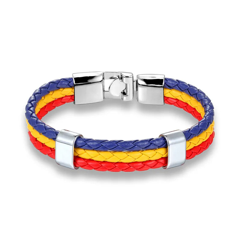 High Quality Country Spain Flag Leather Bracelet Men Women Easy-Hook Bracelets & Bangles Male Female Jewelry Pulseras