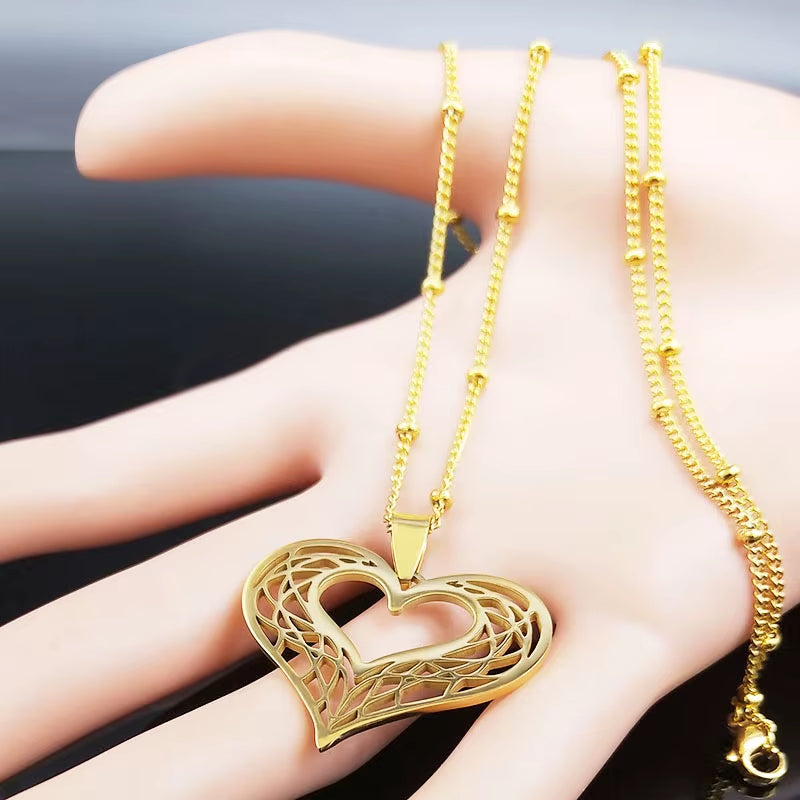 Heart Stainless Steel Necklace Women Gold Color Love Necklaces Jewelry Valentine'S Day Gift Inoxidable Joyeria Mujer N619S01