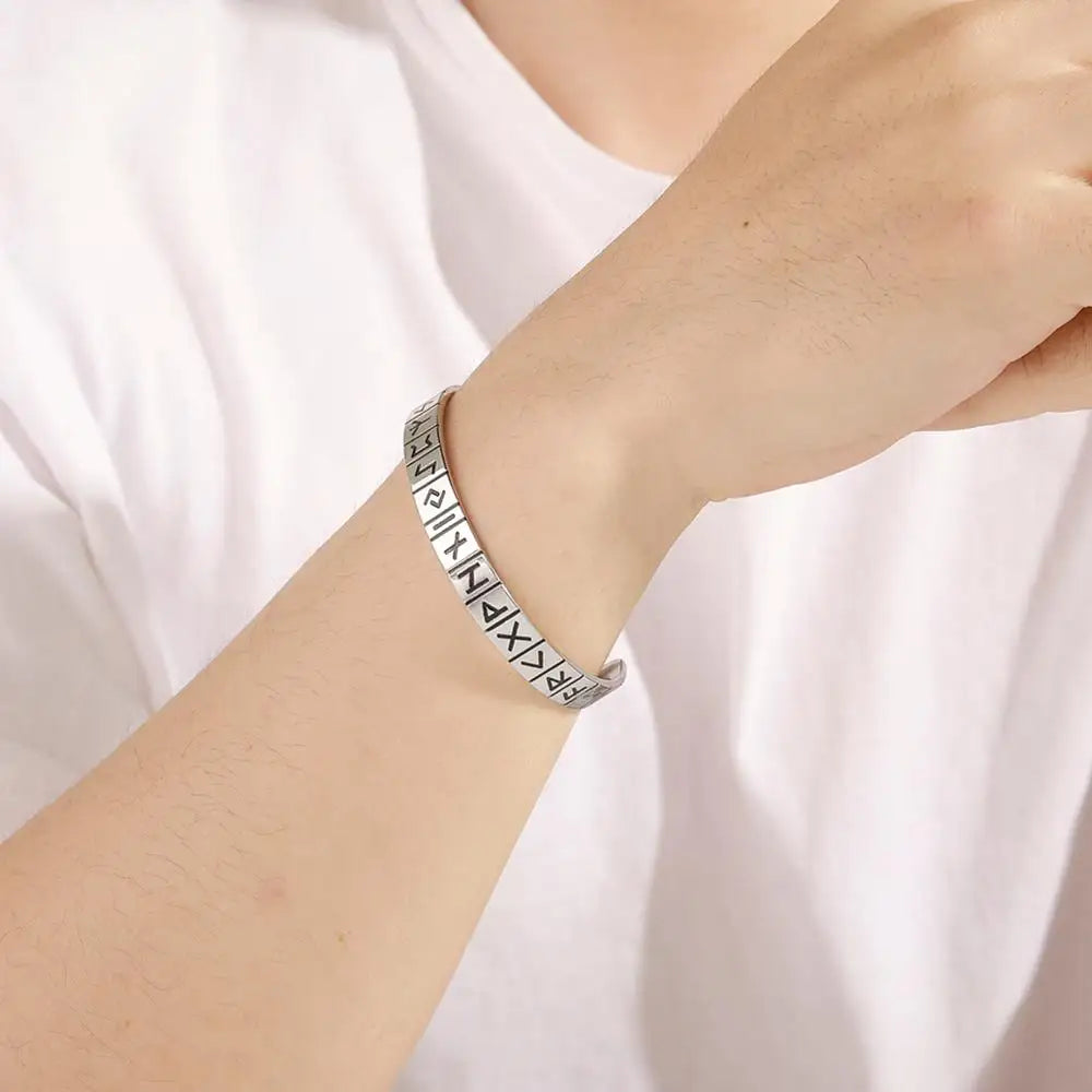 24 Runes Magnetic Health Bangles 316L Stainless Steel Adjustable Amulet Vintage Cuff Bracelets Gift for Women Men