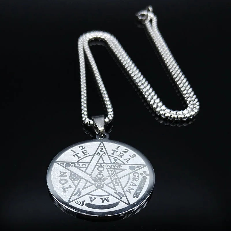 Witchcraft Pentagram Stainless Steel Necklace Chain for Men Jewish Hebrew Tetragrammaton Necklace Pentacle Jewelry N1163