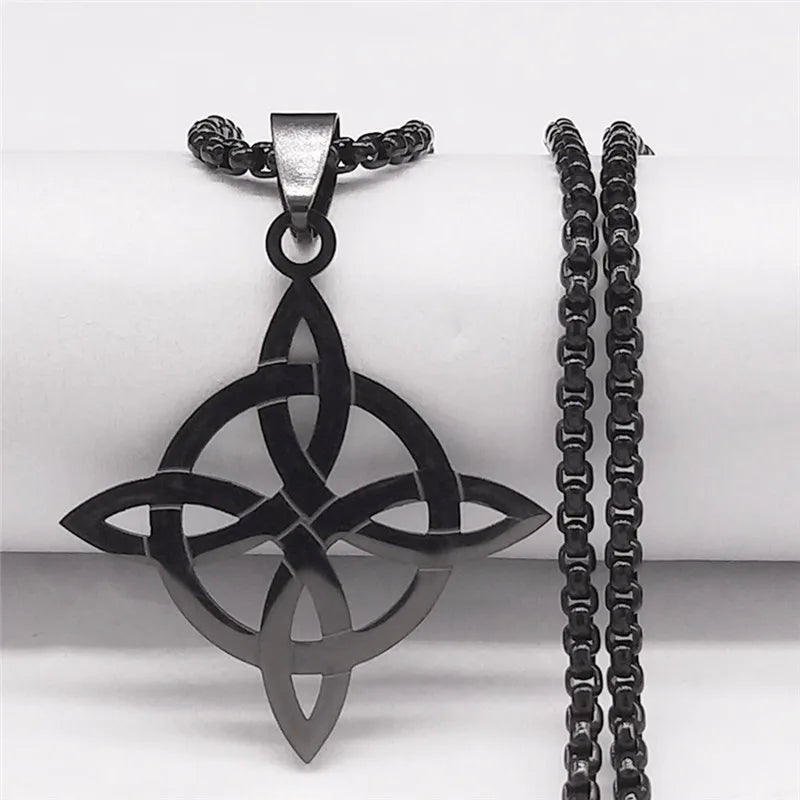 Witchcraft Witch'S Knot Geometry Stainless Steel Long Chain Necklace for Men/Women Gold Color Jewelry Bijoux Femme N4273S03