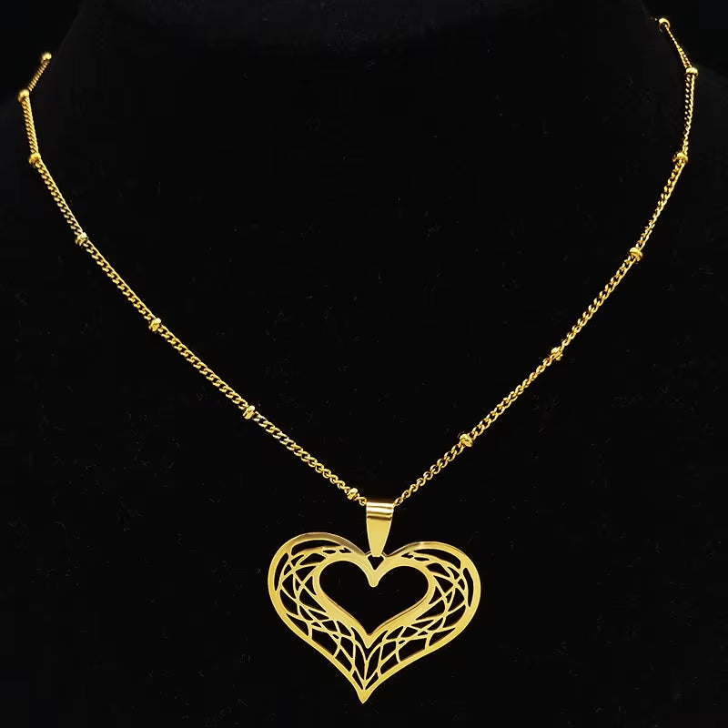 Heart Stainless Steel Necklace Women Gold Color Love Necklaces Jewelry Valentine'S Day Gift Inoxidable Joyeria Mujer N619S01