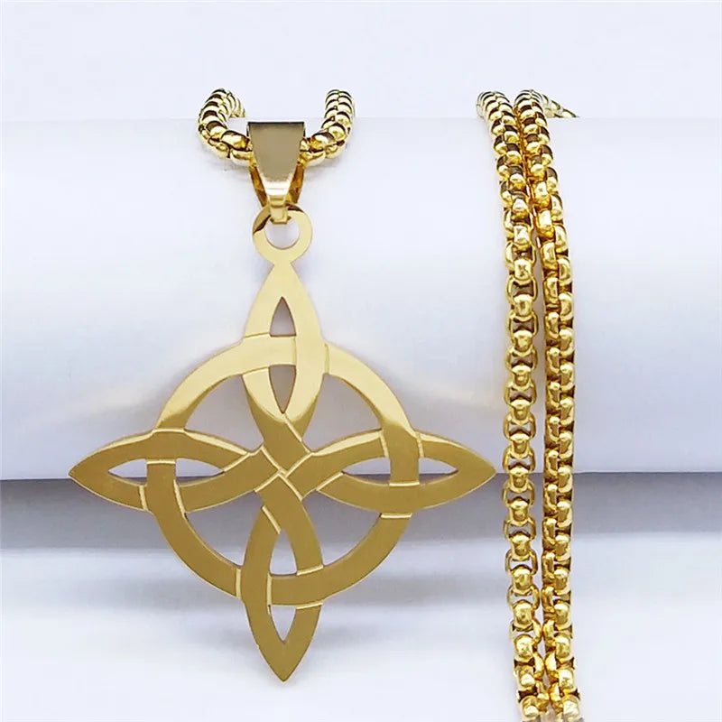 Witchcraft Witch'S Knot Geometry Stainless Steel Long Chain Necklace for Men/Women Gold Color Jewelry Bijoux Femme N4273S03
