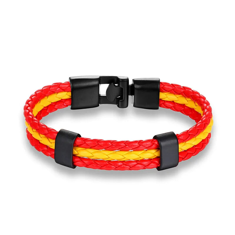 High Quality Country Spain Flag Leather Bracelet Men Women Easy-Hook Bracelets & Bangles Male Female Jewelry Pulseras