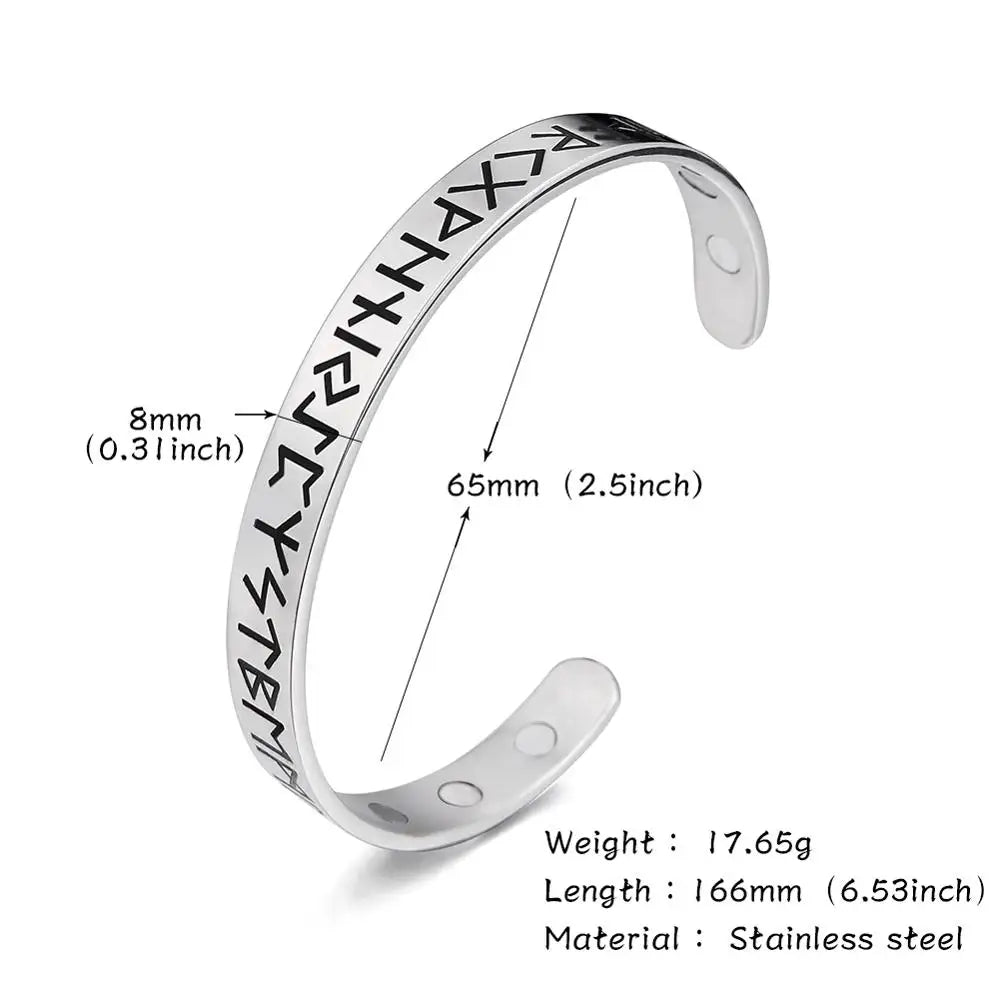 24 Runes Magnetic Health Bangles 316L Stainless Steel Adjustable Amulet Vintage Cuff Bracelets Gift for Women Men
