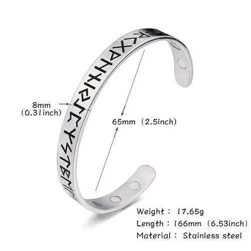 24 Runes Magnetic Health Bangles 316L Stainless Steel Adjustable Amulet Vintage Cuff Bracelets Gift for Women Men