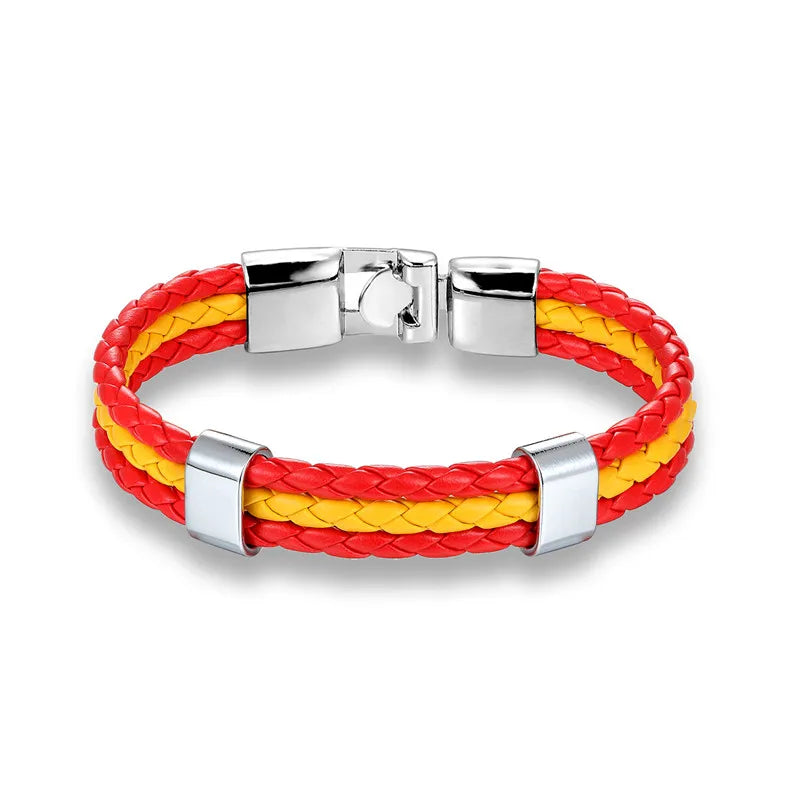 High Quality Country Spain Flag Leather Bracelet Men Women Easy-Hook Bracelets & Bangles Male Female Jewelry Pulseras